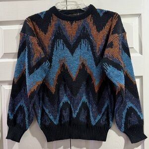 Vintage Uniform Code Mens Sz M Zig Zag Pattern Sweater Black Blue Orange Acrylic